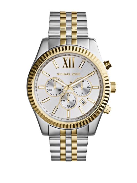 michael kors men's silver lexington watch|oversized lexington two tone watch.